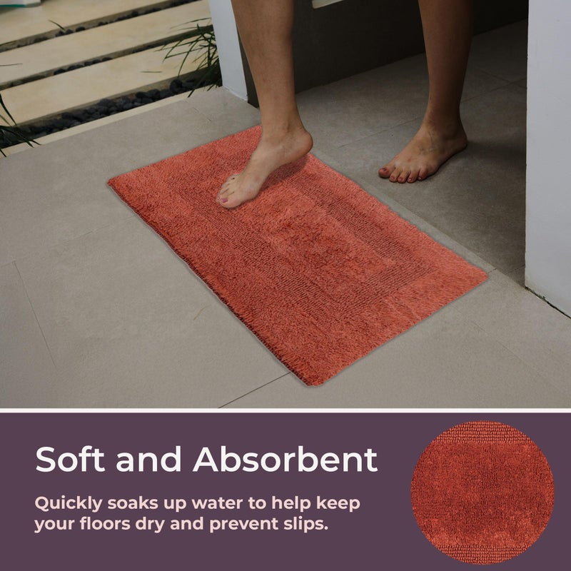 Lavish Home Bathroom Rugs - 2 - Piece Cotton Bathroom Mat Set - Machine Washable Bath Mats for Washroom, Kitchen, or Laundry Room by Lavish Home (Brick) - Image 3